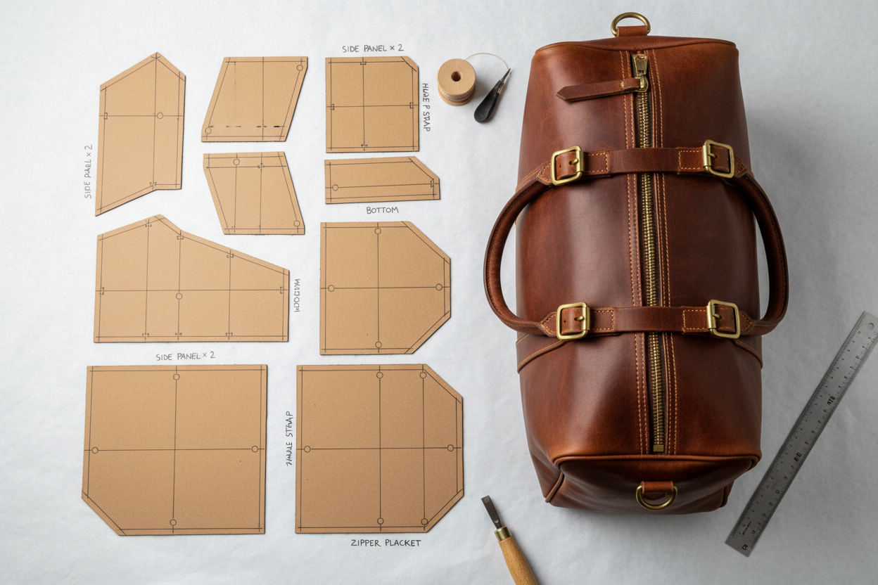 A premium-grade leather sports bag with an elegant cut.